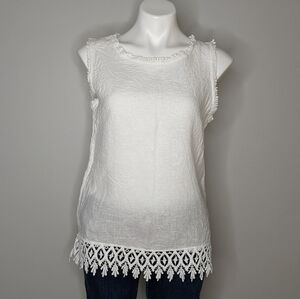 ✨3/$15 Valentina Naldi white lace linen tank top blouse M